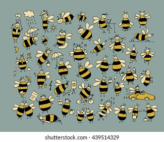 Funny bee collection, sketch for your design