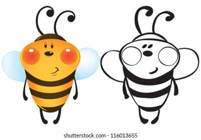 Funny bee - color and outline illustration