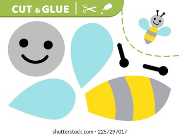 Die sonnige Biene. Schneiden und Kleben. Biene.  Applique. Papiererziehungsspiel. Flat, Cartoon. Einzige Vektorgrafik eps10
