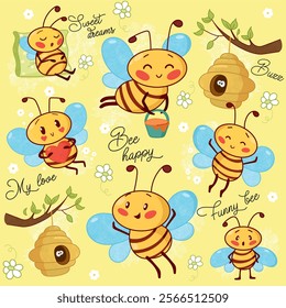 funny bee, cute bee, coloring for kids, illustration for kids, cute character