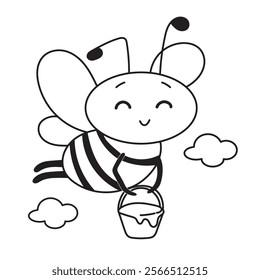 funny bee, cute bee, coloring for kids, illustration for kids, cute character