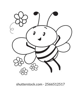 funny bee, cute bee, coloring for kids, illustration for kids, cute character