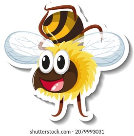 Funny bee dancing cartoon character sticker illustration