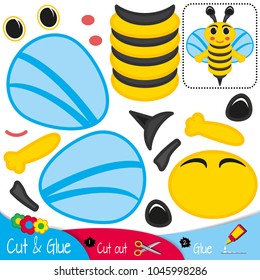 Funny bee. Education paper game for preshool children. Vector illustration.