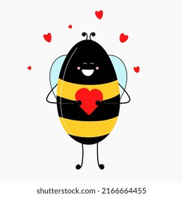 Funny bee with a heart .Valentine, Valentine's Day greeting. A declaration of love.