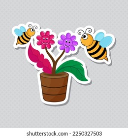 Funny Bee Honey Vector Illustratin Set