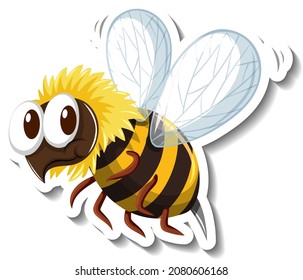 Funny bee insect cartoon sticker illustration