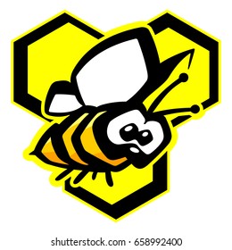 Funny bee on honeycomb vector illustration