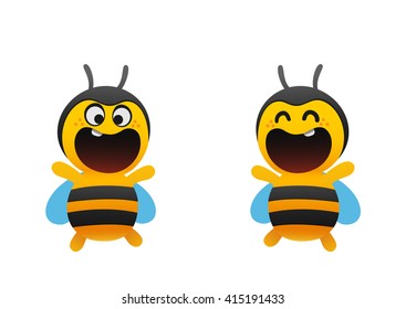 funny bee smiles broadly two types cartoon