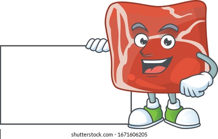 Funny beef cartoon design Thumbs up with a white board