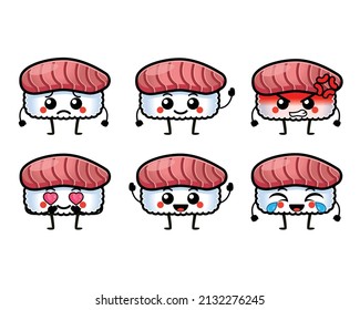 Funny beef sushi sashimi characters with cute face