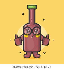 funny beer bottle character mascot with thumb up hand gesture isolated cartoon in flat style design