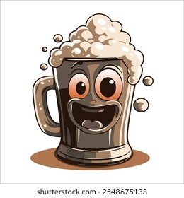 A funny beer mug. A cartoon stylized character. Vector illustration in a flat style. A template for the design of games, icons, logos, clothes and souvenirs. 