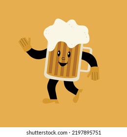 Funny beer mug. Cartoon vector beer. Illustration for a pub or bar. Design for the Oktoberfest beer festival. Sticker for a party.