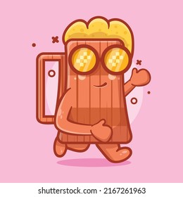 funny beer wooden tankard character mascot running isolated cartoon in flat style design