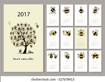 Funny bees calendar 2017 design