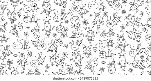 Funny Bees family. Beehive seamless pattern background for your design