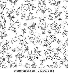 Funny Bees family. Beehive seamless pattern background for your design