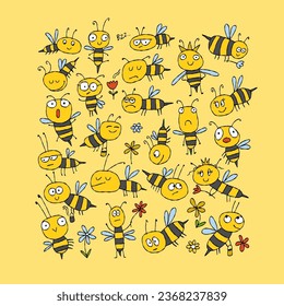 Funny Bees family. Beehive for your design