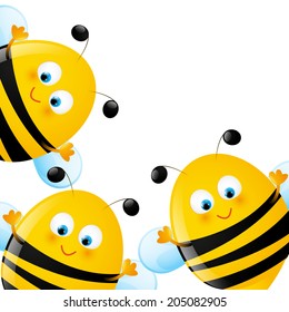 Funny bees on white background