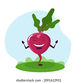 Funny beet character. Vector illustration in cartoon style for children.