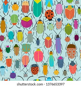 Funny beetles collection, seamless pattern for your design