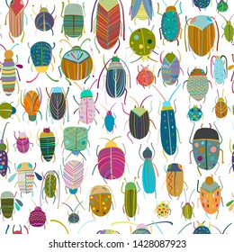 Funny beetles collection, seamless pattern for your design