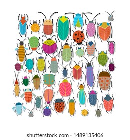 Funny beetles collection for your design