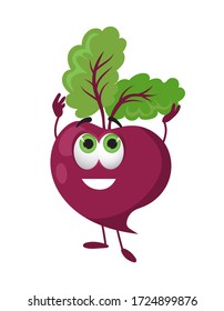 Funny Beetroot with eyes on white background. Cartoon funny vegetables characters flat vector illustration