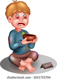 funny beggar cartoon sitting with ask for money