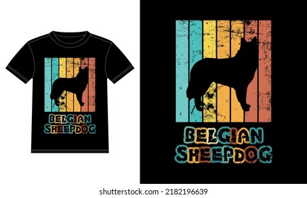 Funny Belgian Sheepdog Vintage Retro Sunset Silhouette Gifts Dog Lover Dog Owner Essential T-Shirt

