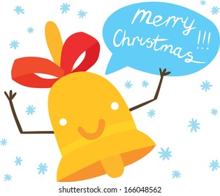 Funny Bell Character with Merry Christmas Speech Bubble