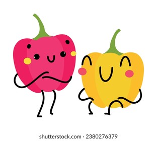 Funny Bell Pepper Vegetable Character Sitting with Cute Smiling Face Vector Illustration