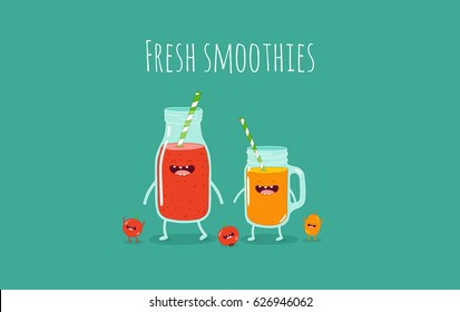 Funny berry smoothies. Vegan food and drink. You can use in the menu, in the shop, in the bar, the card or stickers. Easy to edit. 