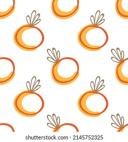 Funny Berry. Summer Design With Orange Fruits. Abstract Fruits In Hand-drawn Doodle Style. Vector Creative Fruity Texture. Great For Fabric, Textile, Paper And Printing.