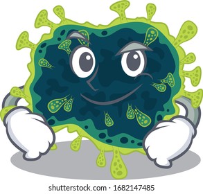 Funny beta coronavirus mascot character showing confident gesture