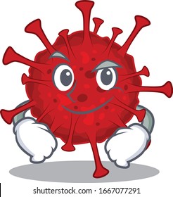 Funny betacoronavirus mascot character showing confident gesture