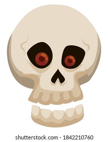 Funny bewitched skull with red eyes, isolated over white background.