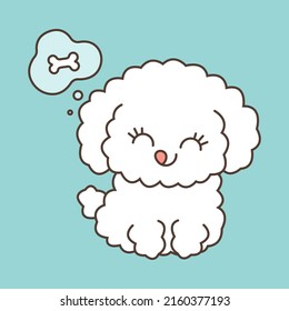 Funny Bichon Frise Dreaming Of A Bone. Cute Little Illustration Of Dog For Kids, Baby Book, Fairy Tales, Covers, Baby Shower Invitation, Textile T-shirt. Vector Illustration Of A Cute Pet.