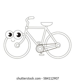 Funny bicycle cartoon. Outlined object with black stroke.