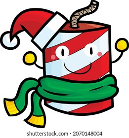 Caricatura divertida de gran dinamita celebrando navidades