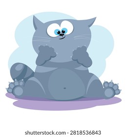 Funny big fat cat with wide blue eyes cartoon character