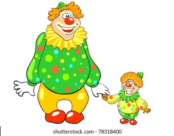 Funny big and little clown. Vector illustration.