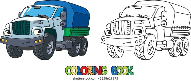 Funny big truck. Cars with eyes coloring book