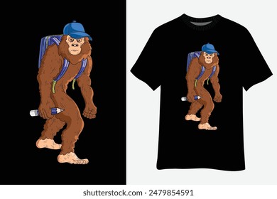 Funny Bigfoot Back to School Kid Bigfoot Backpack Boys T-Shirt Design