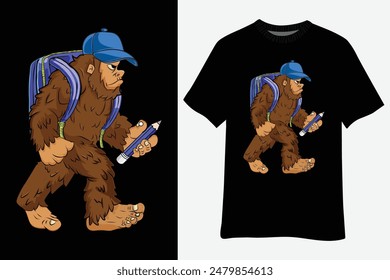 Funny Bigfoot Back to School Kid Bigfoot Backpack Boys T-Shirt Design