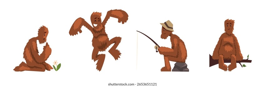 Personagem Bigfoot engraçado envolvido em conjunto de vetor de atividade diferente