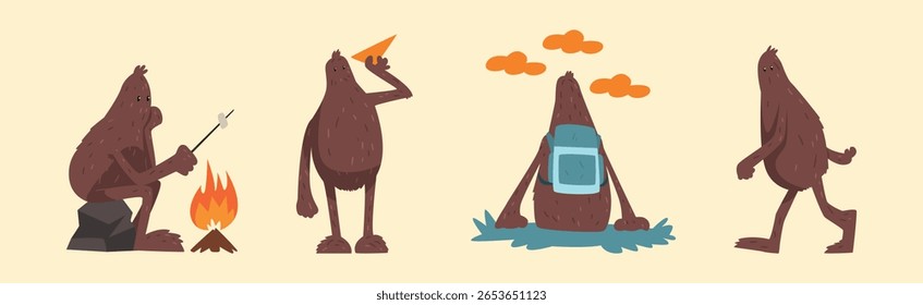 Funny Bigfoot Character Engaged in Different Activity Vector Set