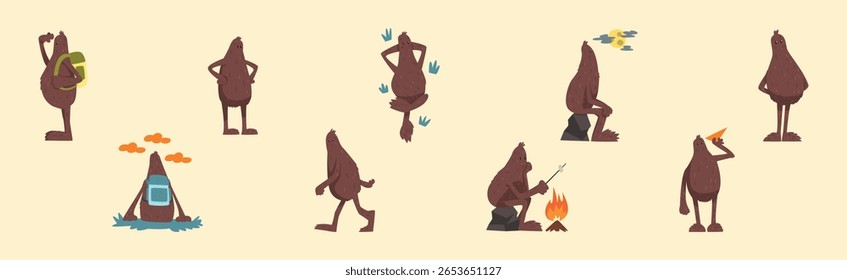 Personagem Bigfoot engraçado envolvido em conjunto de vetor de atividade diferente