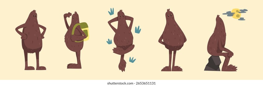 Funny Bigfoot Character Engaged in Different Activity Vector Set